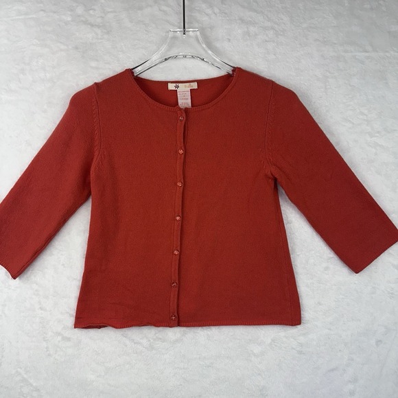 Tulle Cropped Orange Knitted Cardigan Size S Lambs Wool Nylon - Picture 1 of 11
